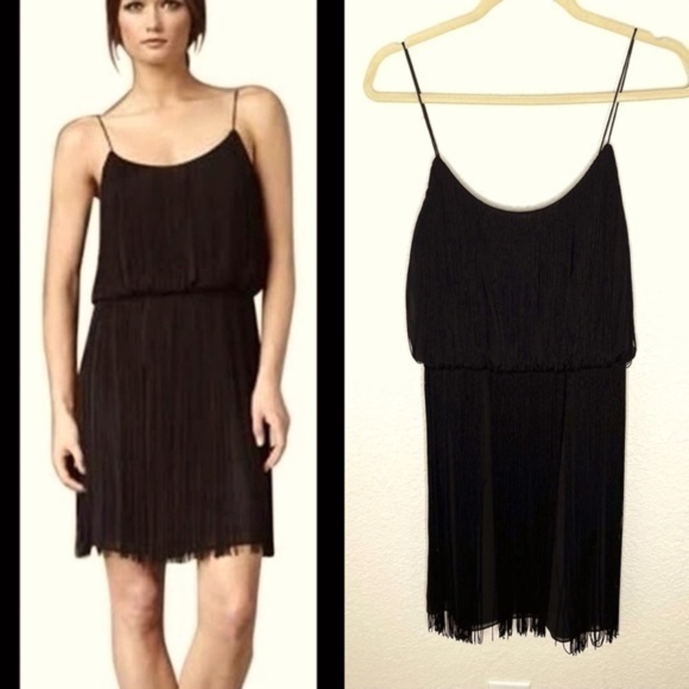 NWT Aidan Mattox Fringe Cocktail Dress Black 6